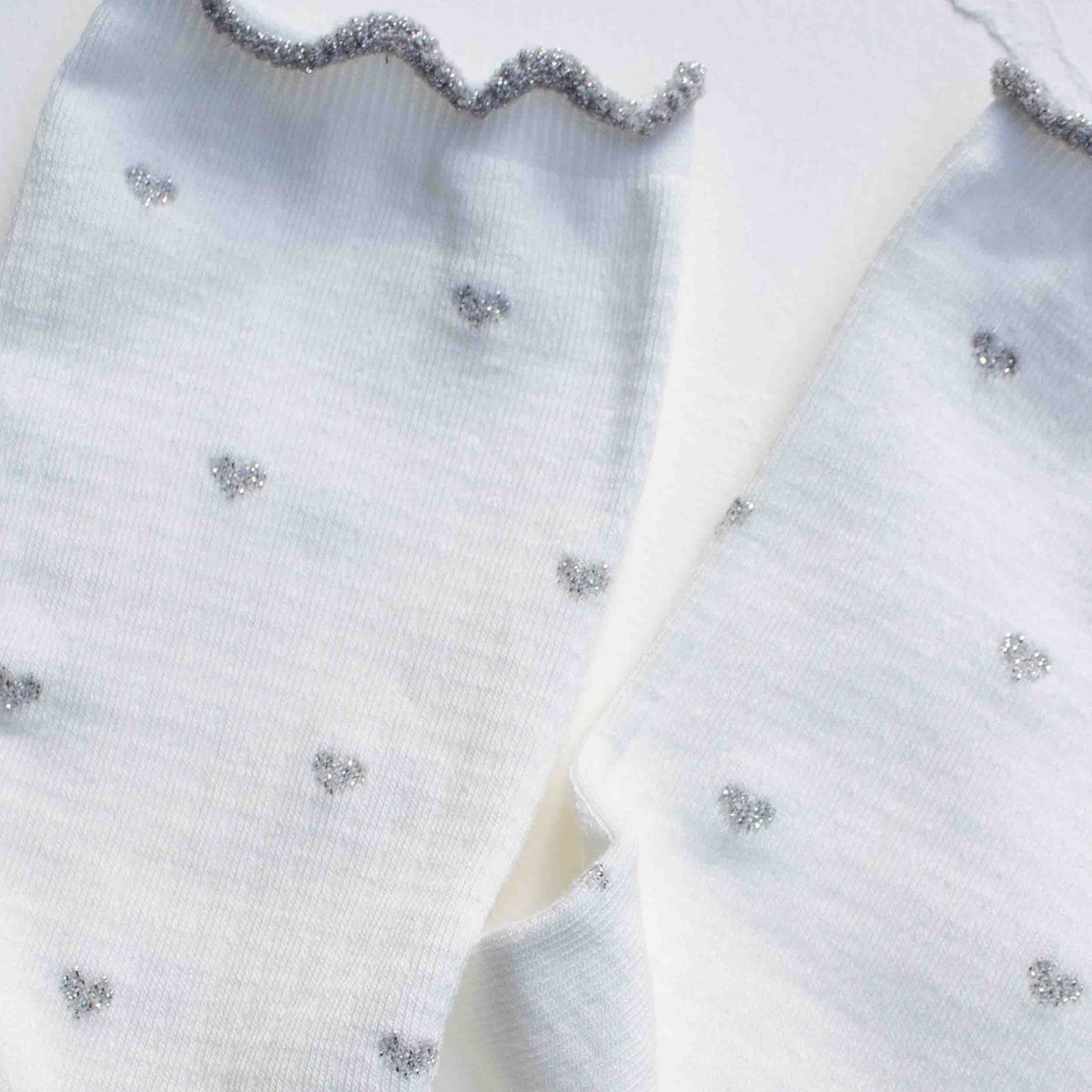 Mini Heart Ruffle Socks - White/Silver