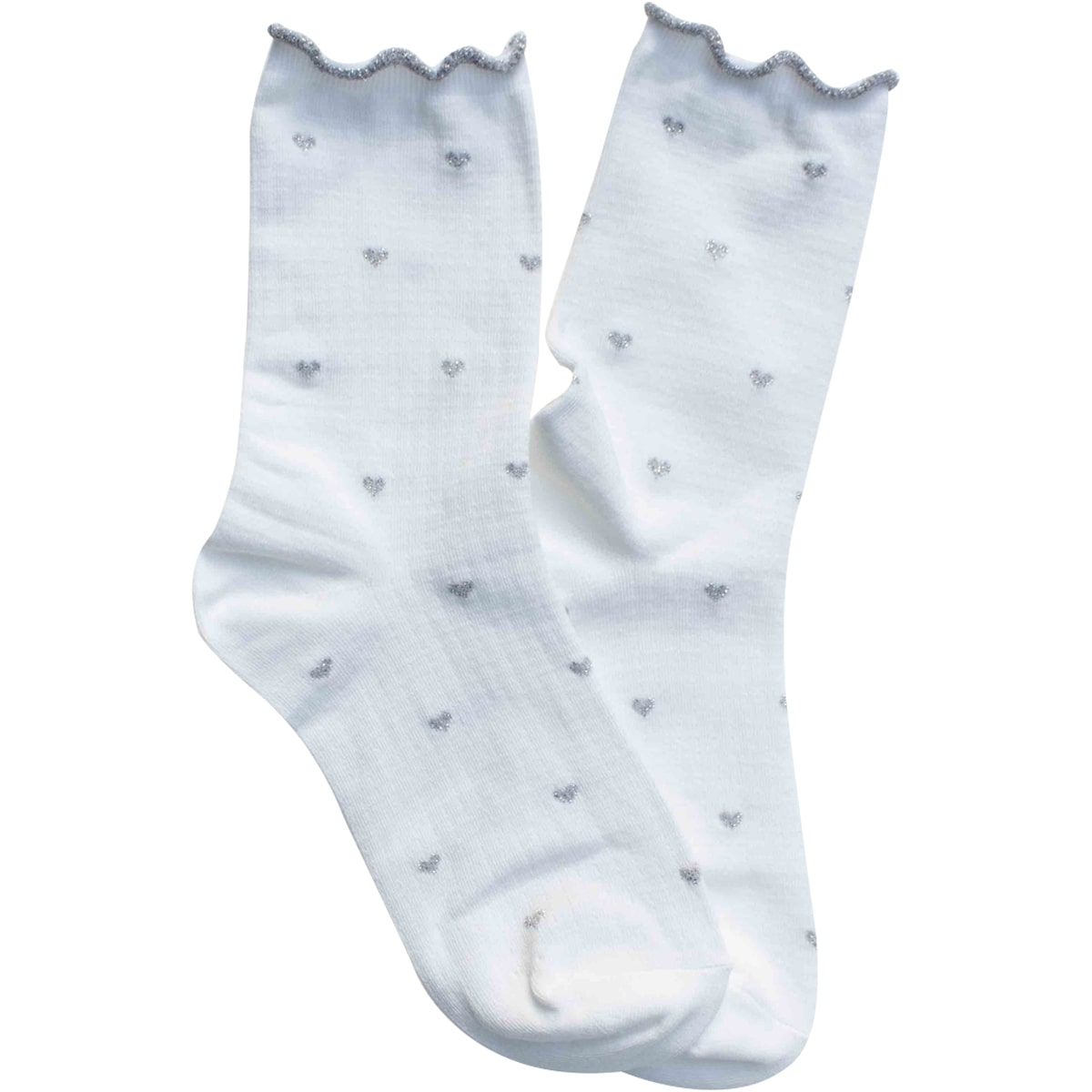 Mini Heart Ruffle Socks - White/Silver