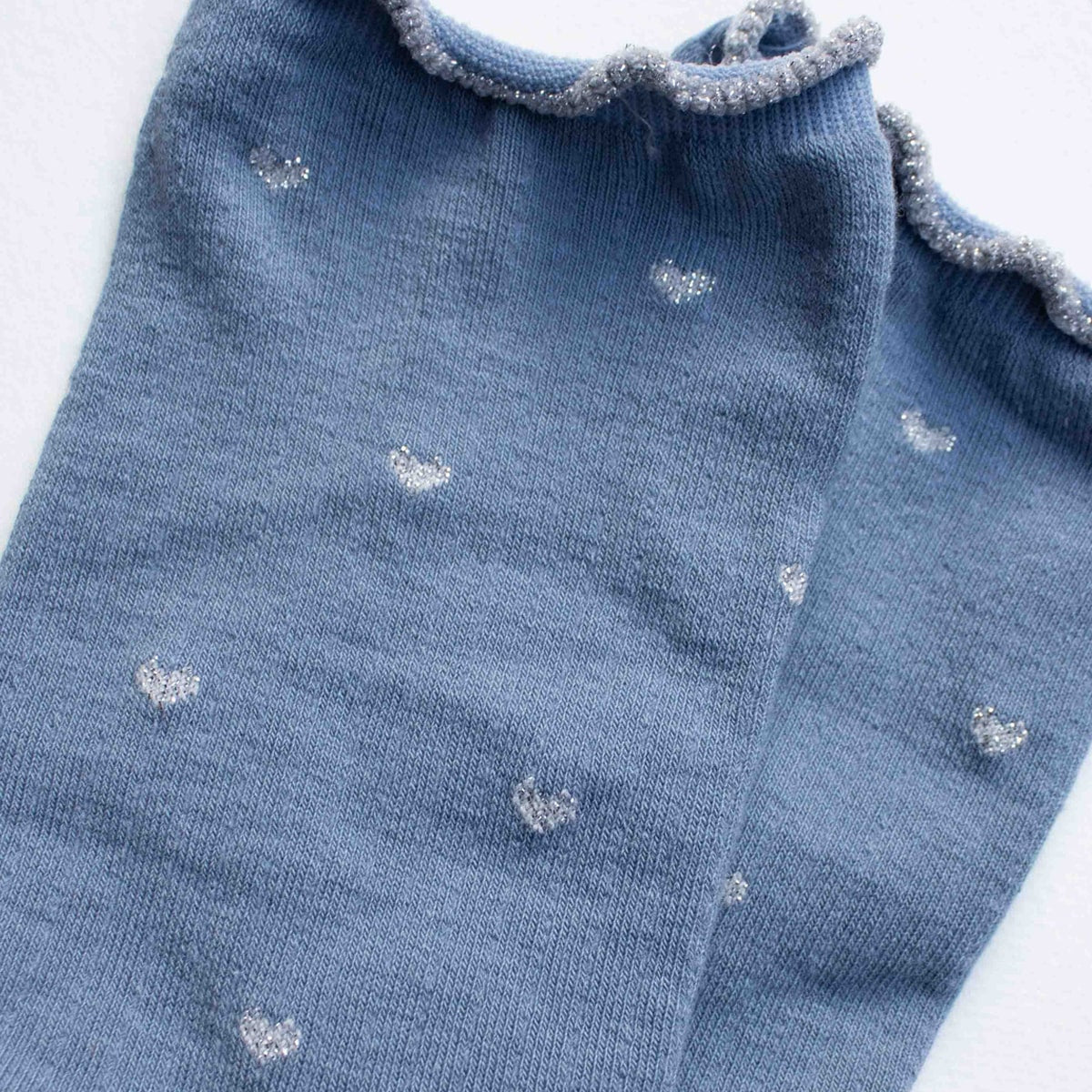 Mini Heart Ruffle Socks - Blue/Silver