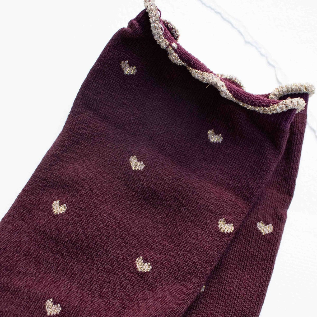 Mini Heart Ruffle Socks - Wine/Gold