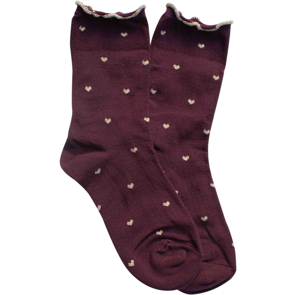 Mini Heart Ruffle Socks - Wine/Gold