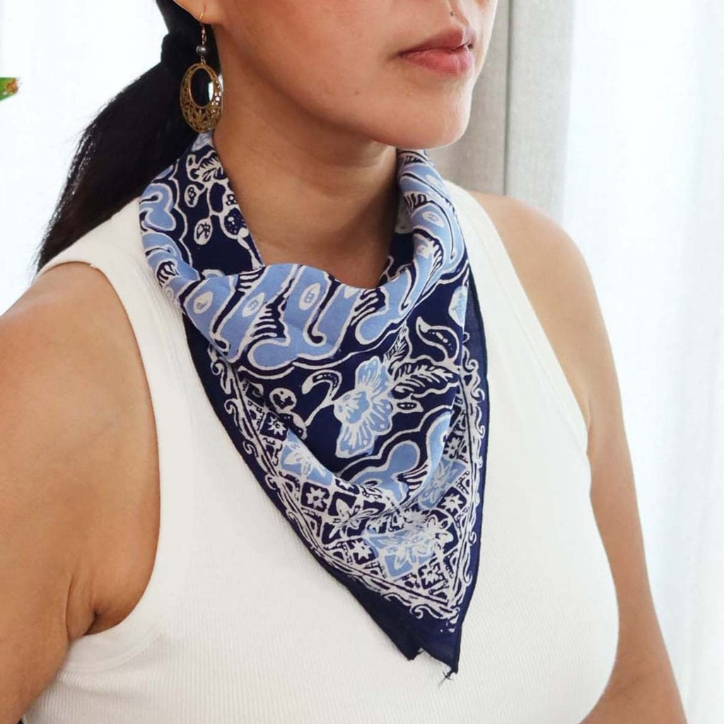 Hand Dyed Batik Bandana - Blue/White