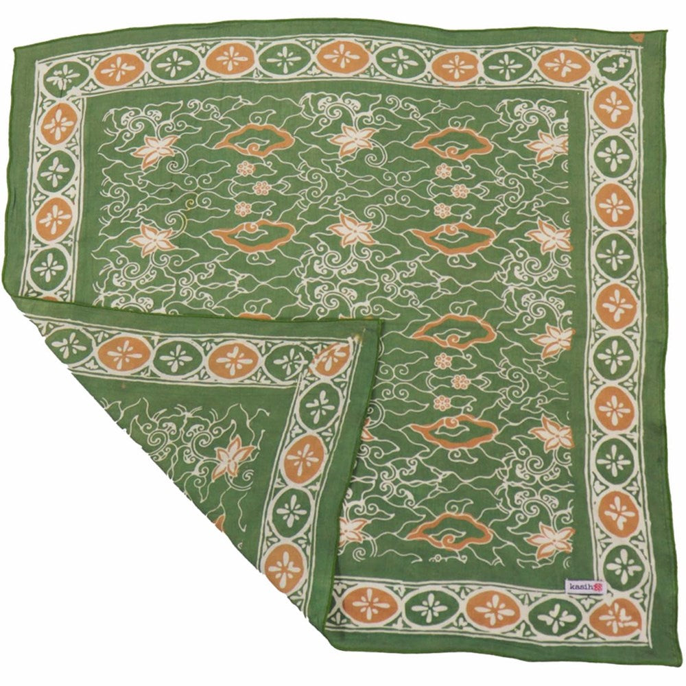 Hand Dyed Batik Bandana - Green/Gold